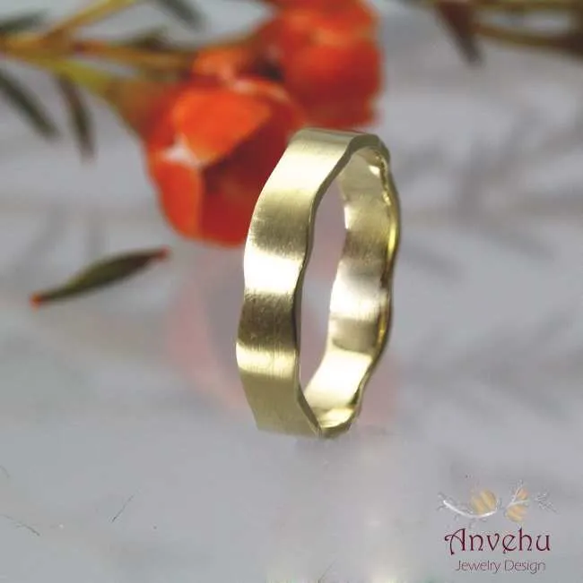 Wavy Edges Wedding band, Asymmetric wedding band
