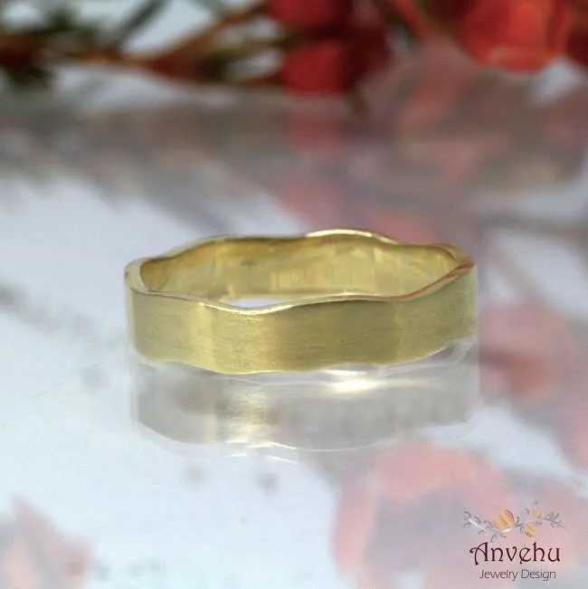 Wavy Edges Wedding band, Asymmetric wedding band