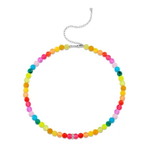 White Gold & Diamond Rondelle Rainbow Jade Necklace