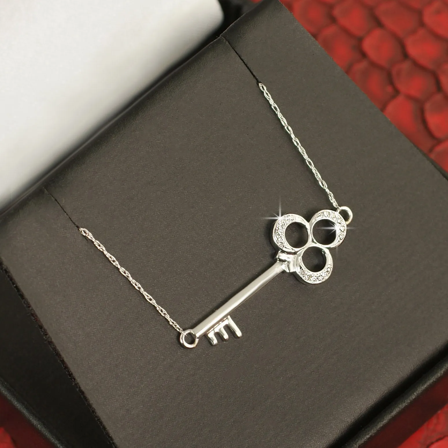 White Gold Elegant 0.05 Carat Diamond Key Necklace