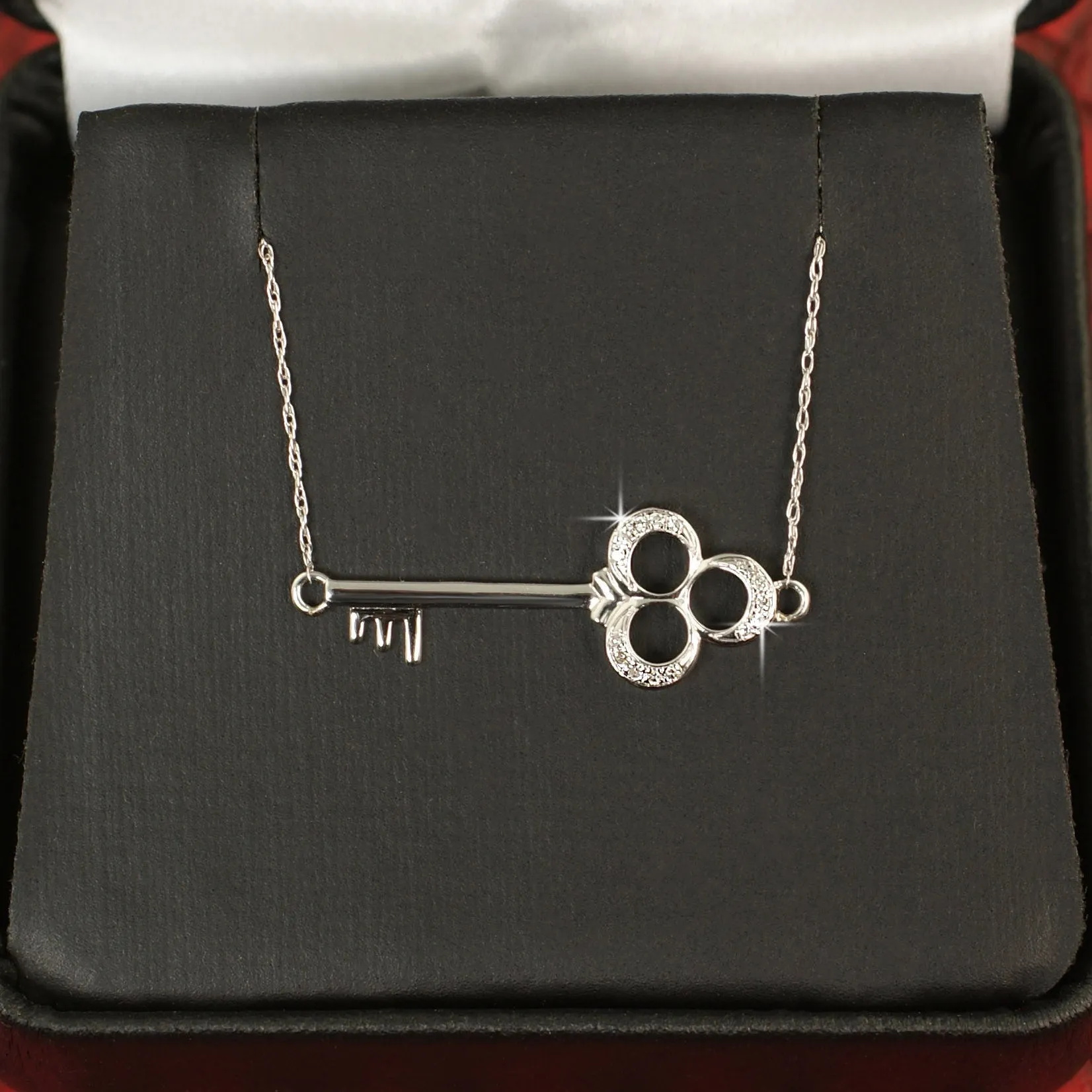 White Gold Elegant 0.05 Carat Diamond Key Necklace
