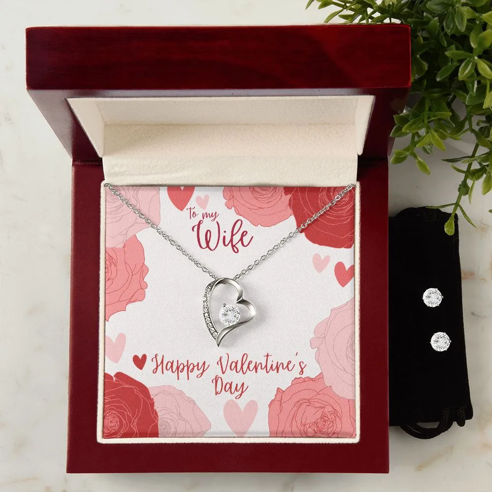Wife Valentine's Valentine's Forever Heart Necklace & Cubic Zirconia Earring Set