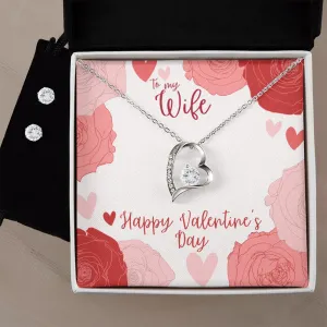 Wife Valentine's Valentine's Forever Heart Necklace & Cubic Zirconia Earring Set