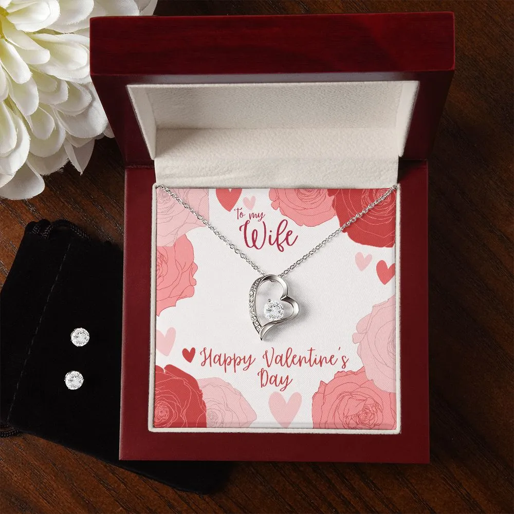 Wife Valentine's Valentine's Forever Heart Necklace & Cubic Zirconia Earring Set