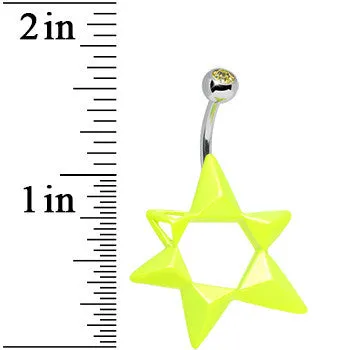 Yellow Gem Neon Modern Star of David Belly Ring