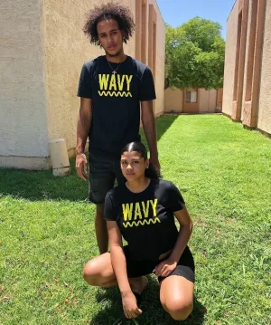 Yellow Wavy | Black Tee