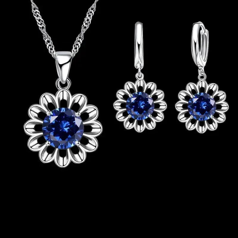 Zircon Color Pendant Necklace & Earrings Set